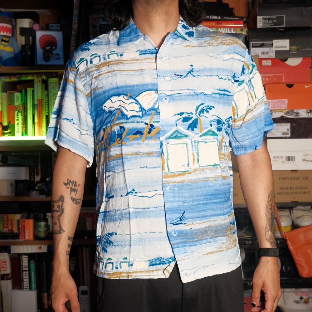 Men's Jams World Blue Tropical Print Shirt